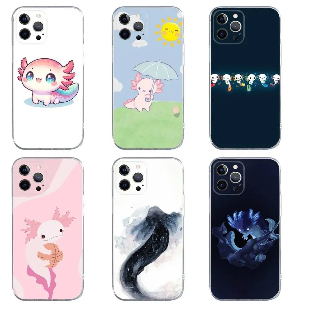 

Cute Axolotl Cartoon Phone Case For iPhone 16,15,14,13,12,11,Pro,Max,Xs,Xr,X,7,8,Plus,Mini Silicone Clear Cover