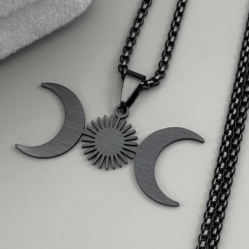 اليونانية الثلاثي القمر آلهة السحر قلادة قلادة للنساء الرجال الفولاذ المقاوم للصدأ الذهب اللون ويكا سلسلة مجوهرات طوق هدية
