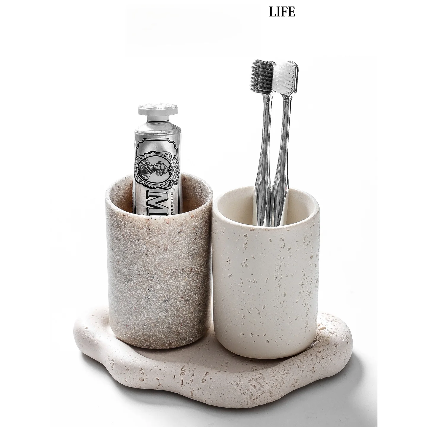 Scandinavian Minimalist Bathroom Sink Dental Brush Holder Comb Decorative Storage Couple Mouthwash Cup Resin Material Non-Sli...