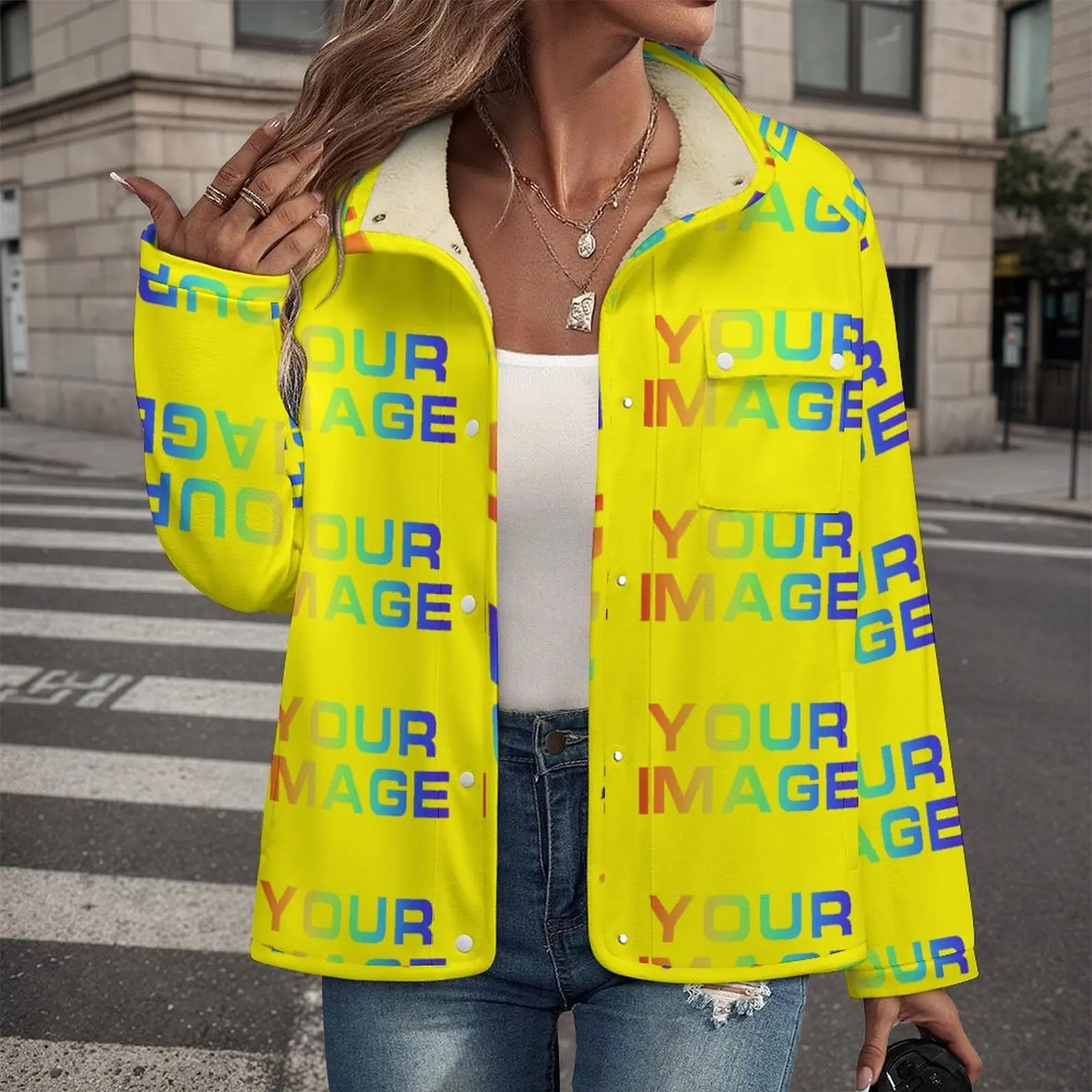 Autumn Winter Thickened Lamb Velvet Coat Casual Stand Collar Women's Top Warm Particle Furry Jacket Custom Print On Demand