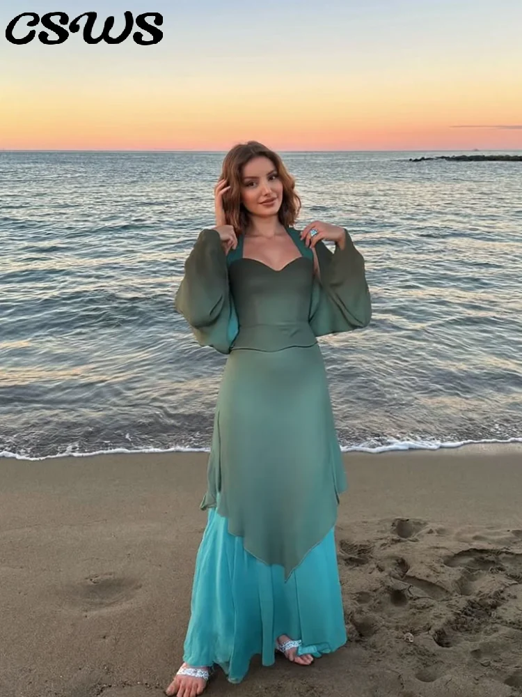 

Женская мода в стиле пэчворк, комплект с шалью, элегантные топы без бретелек без рукавов, юбка на бедрах, шаль с длинными рукавами, шикарный наряд