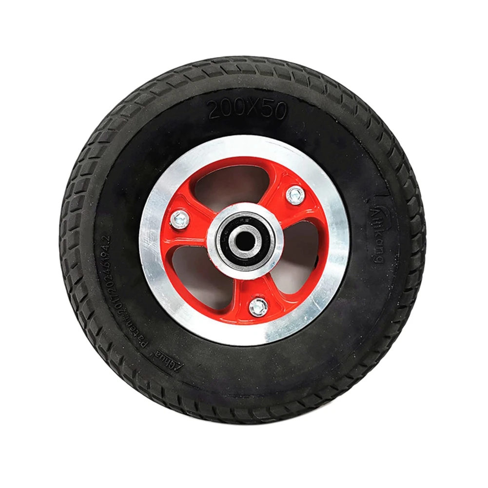 

200X50 Electric Scooter Solid Front Wheel 8 Inch Scooter Red Wheel Hub with Black Solid Tire No Need Inflate Tire