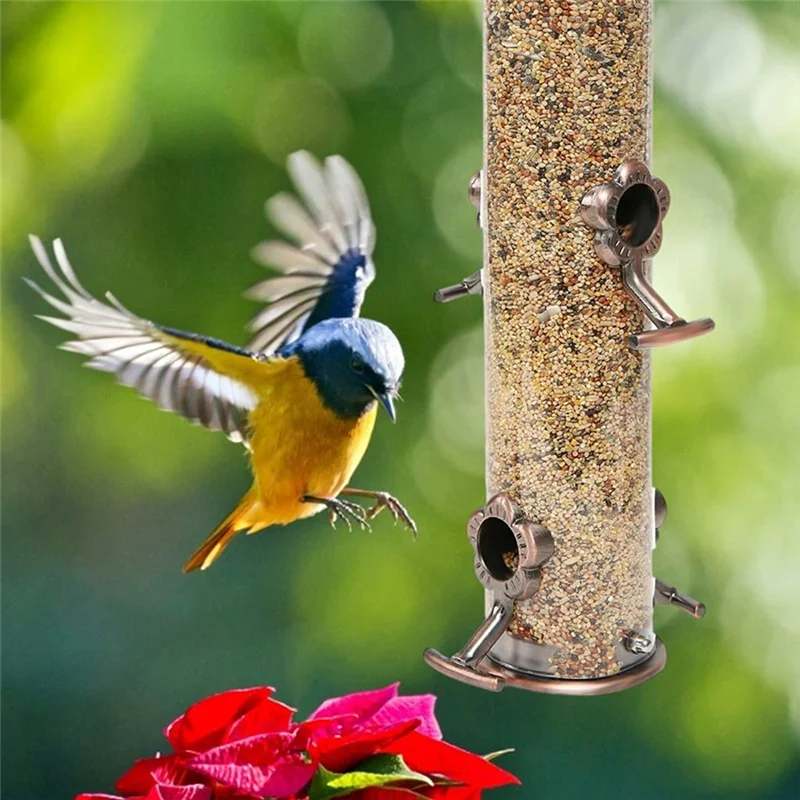 

AUAU-Wild Bird Hanging Feeder Tubular Anti-Rust Outdoor Garden Decor Bird Feeders Tray Birdhouse Pet Water Feeders Food