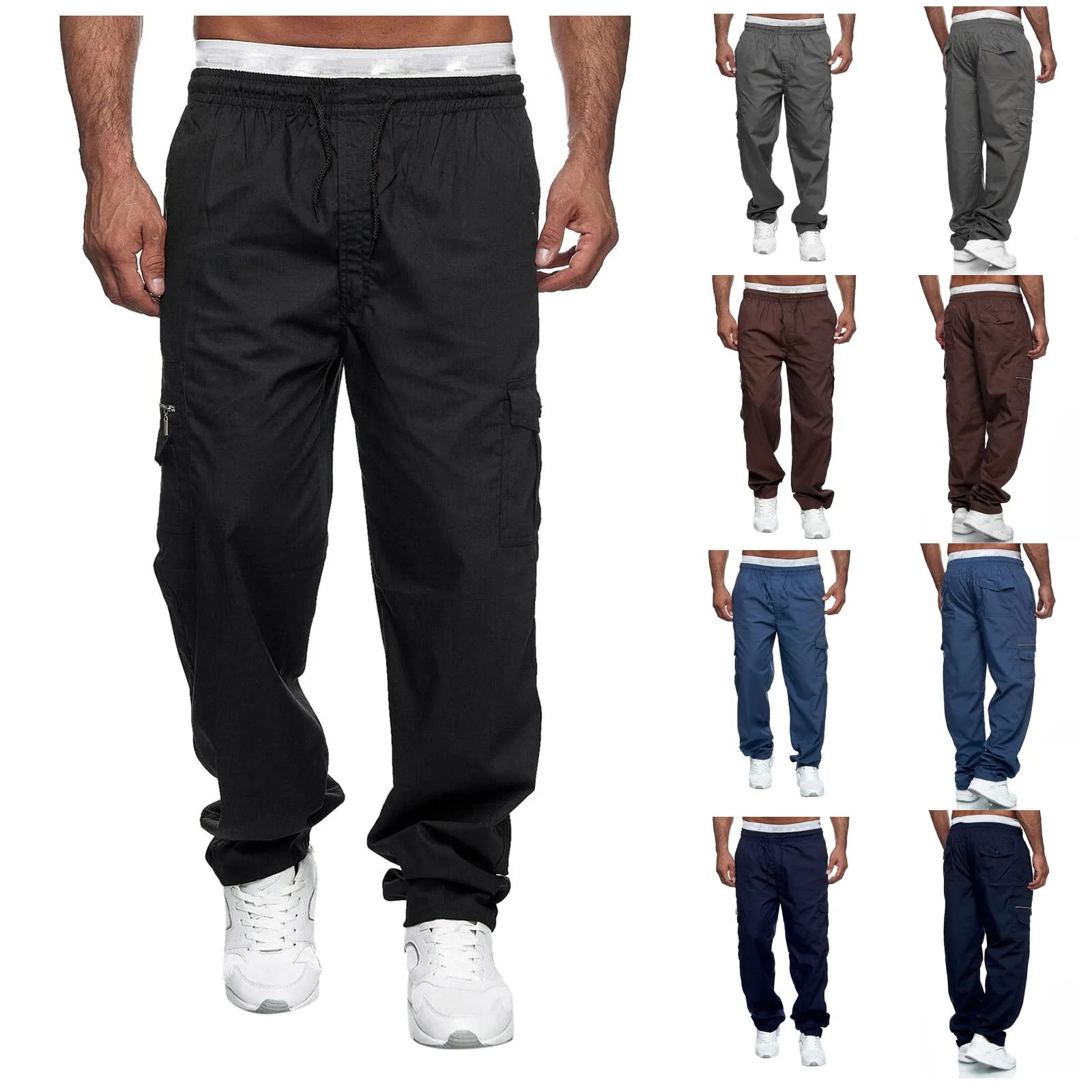 2024 Men'S Cargo Pants Casual Multi Pockets Military Tactical Pants Male Outwear Loose Straight Slacks Long Trousers Plus Size