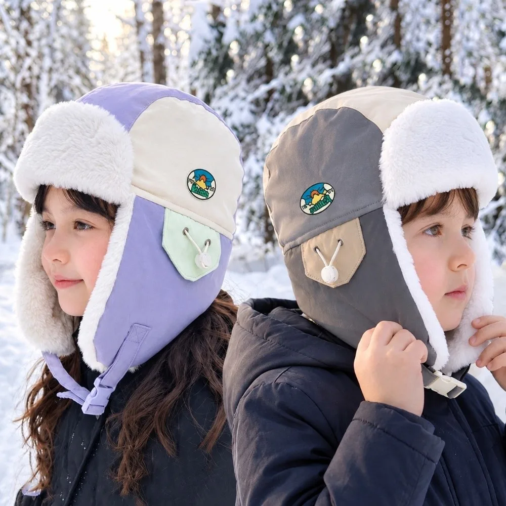 Polyester Fleece Lined Winter Trapper Hat Soft Inner Lining 49-55CM Children Fleece Lined Hat Adjustable Fit Warm Earflap Hat