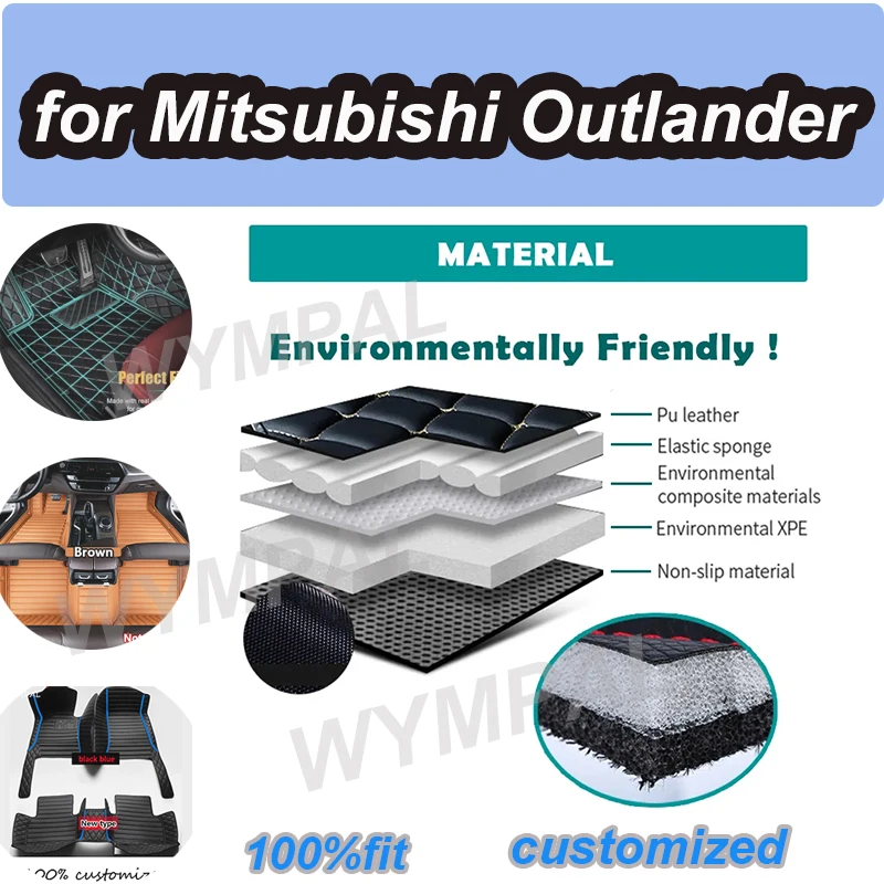 

LUXURY Custom Made Leather Car Floor Mats For Mitsubishi Outlander 2013 2014 2015 2016 5 Seater Carpets Rugs Foot Pads