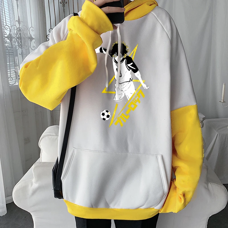 Anime Blue Lock Meguru Bachira Hoodies Patchwork Soccer Manga Printed Streetwear Oversized Fall Winter Warm Men Women Sweatshirt