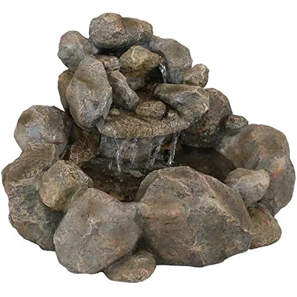 Rocky Ravine Resin Waterfall Fountain 18-Inch Garden Patio Porch Electric Pump Tranquil Sound Relaxing Outdoor Décor Cascading