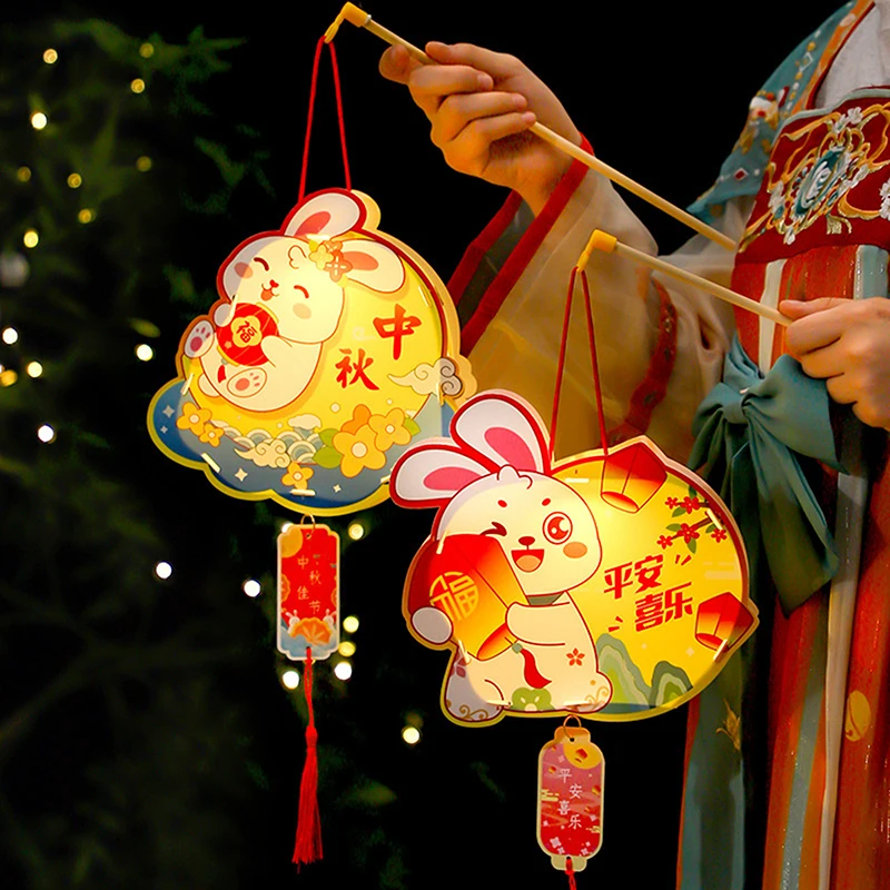 Traditional Luminous Style Antique Mid-Autumn Festival Lantern Lantern DIY Material Package Cartoon Rabbit Flower Lantern