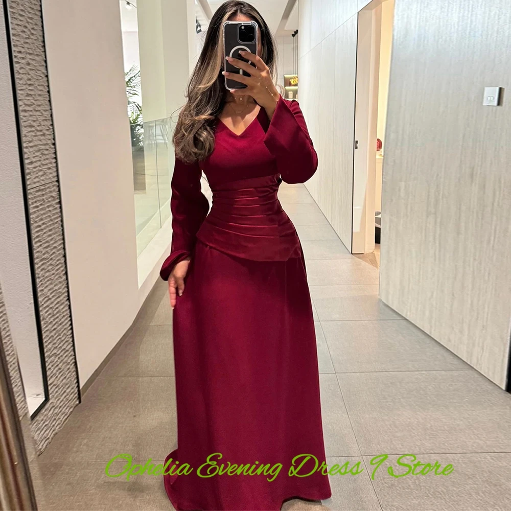 Vestido de noche clásico de Jersey con cuello en V, vestidos de fiesta sencillos de manga larga, tren de barrido delicado, vestidos personalizados para ocasiones especiales