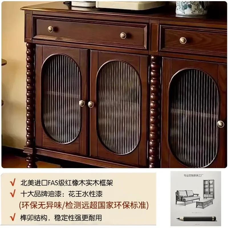 Retro Solid Wood Dining Side Cabinet Modern Simple Wall Mounted Storage Unit American Light Luxury Glass Door Entryway