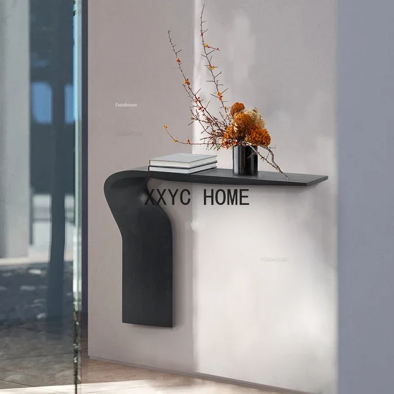 Nordic Simple Art Console Table Creative Entrance Furniture Console High-grade Special-shaped Solid Wood Wall Decorative Table E image 4