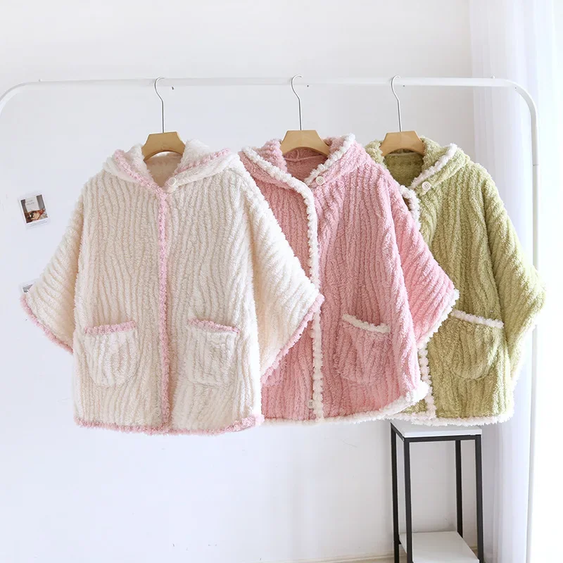 New autumn and winter flannel ladies pajamas coat large size shawl thickened home clothes cute cloak can be worn outside women