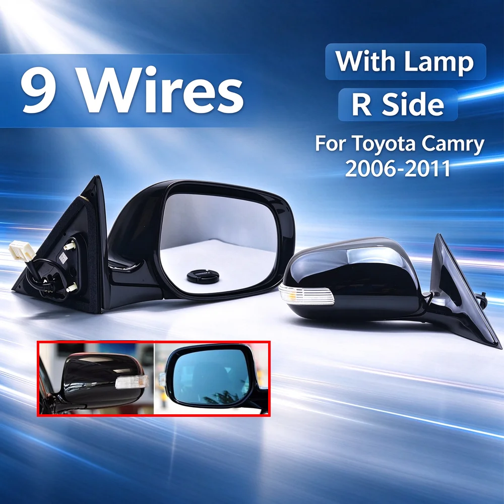 Right Side Rearview Mirror Assembly 9 Wires With Turn Signal Light Lens Shell Lower Shell Frame Cover Replacement Parts For Toyo