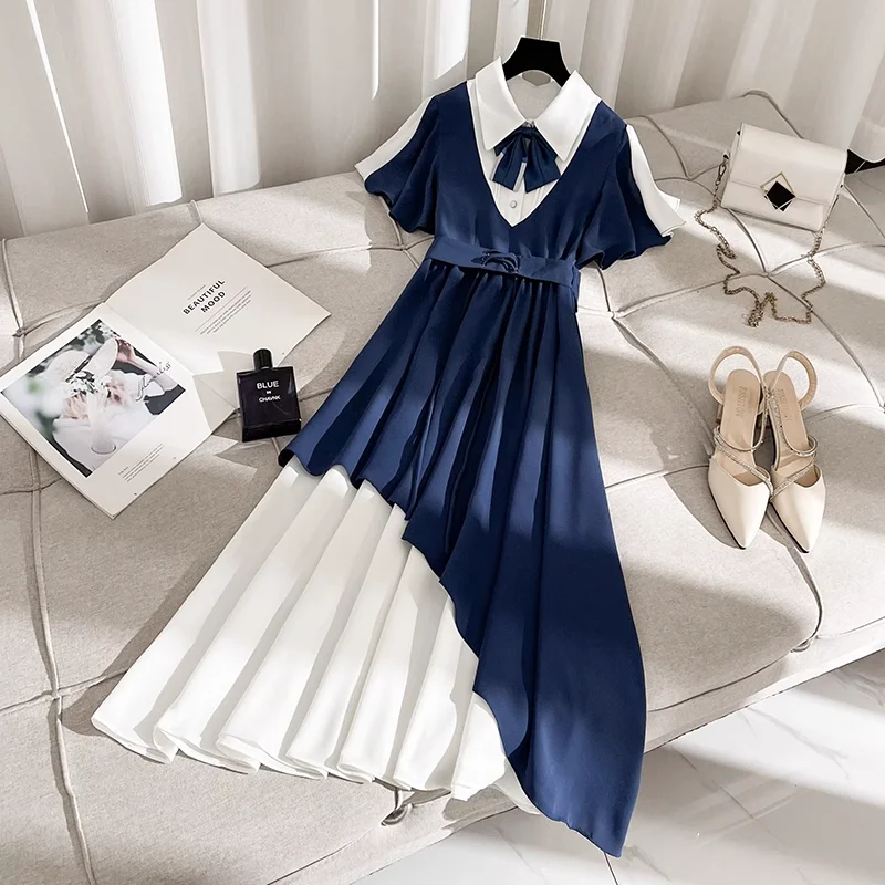 

2026 new Japanese Korean Blue Stitching Dress Lolita Cute Girls Wear Women's French Niche Design Splicing Student Lining Dresses