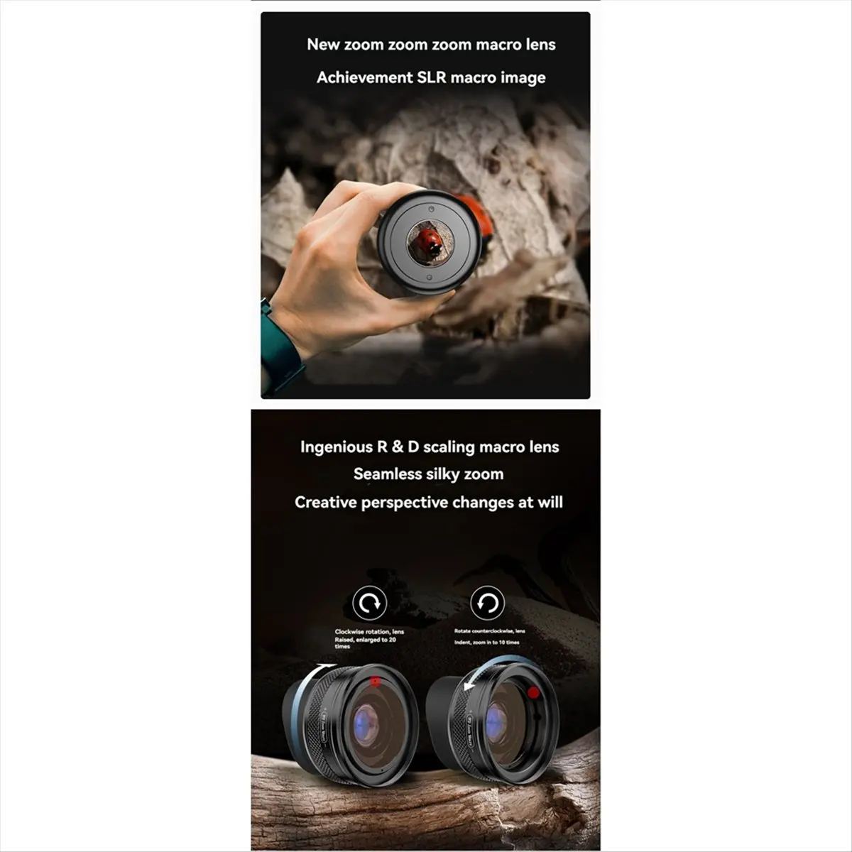 

N05R APEXEL Zoom Macro Lens 100mm for Phone Pro Lens Kit with Stretch Clamp for IPhone Samsung Android Smartphone
