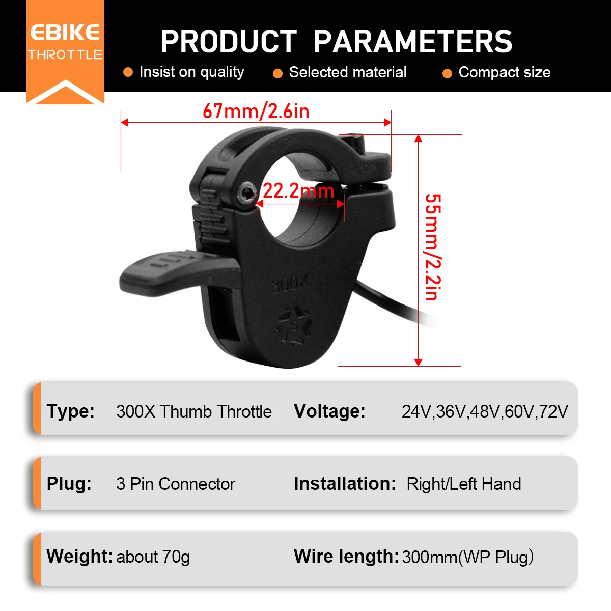 Ebike Thumb Throttle BAFANG 300X Right/Left Hand Throttle for 24V 36V 48V 72V BAFANG BBS01 BBS02 BBSHD Mid Drive Motor Parts