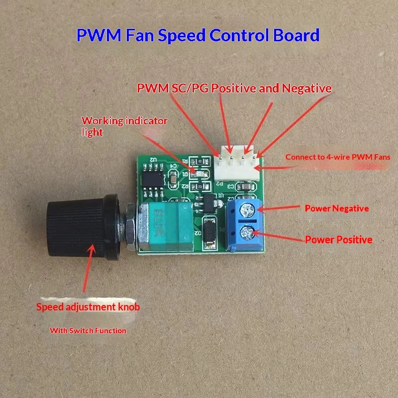 10pcs Dc12v four-wire computer fan pwm speed controller with switch, 4-wire fan speed control for pc case, supports shutdown, 3a