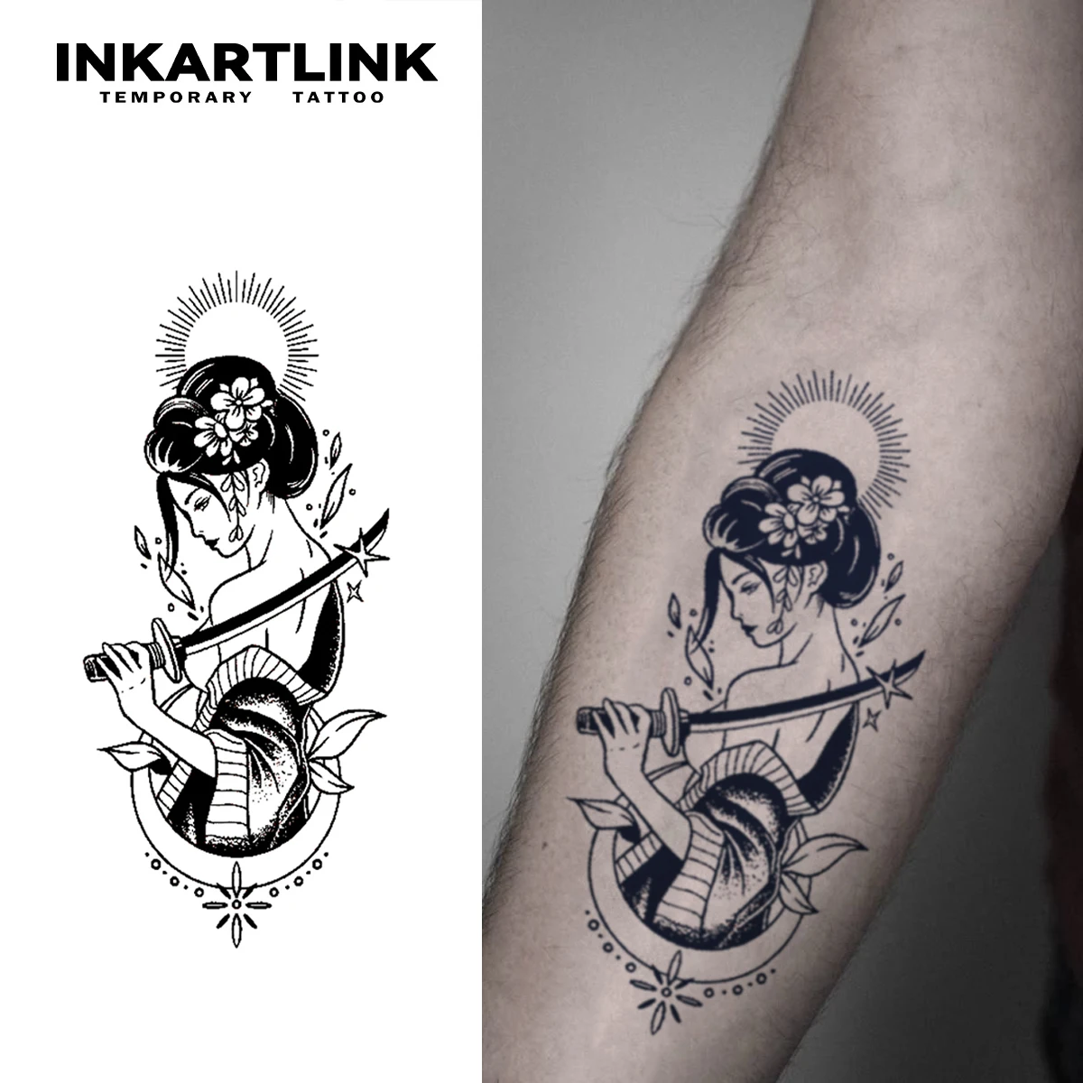 Ukiyo-e Samurai tatuaje temporal pegatina, tatuaje mágico impermeable, dura hasta 15 días tatuaje falso, tatuaje semipermanente