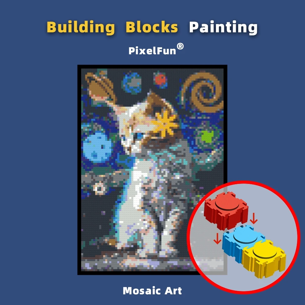 Night Sky DIY Building Blocks Painting Mosaic Pixel Art Custom Home Decoration Birthday Gifts for Cute Feline Cat Lovers Toys