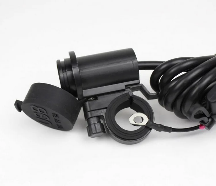 12V-24V Motorcycle USB Charger 3.1A Dual USB Port Waterproof Phone Charger Adapter with Bracket 1.5m Cable