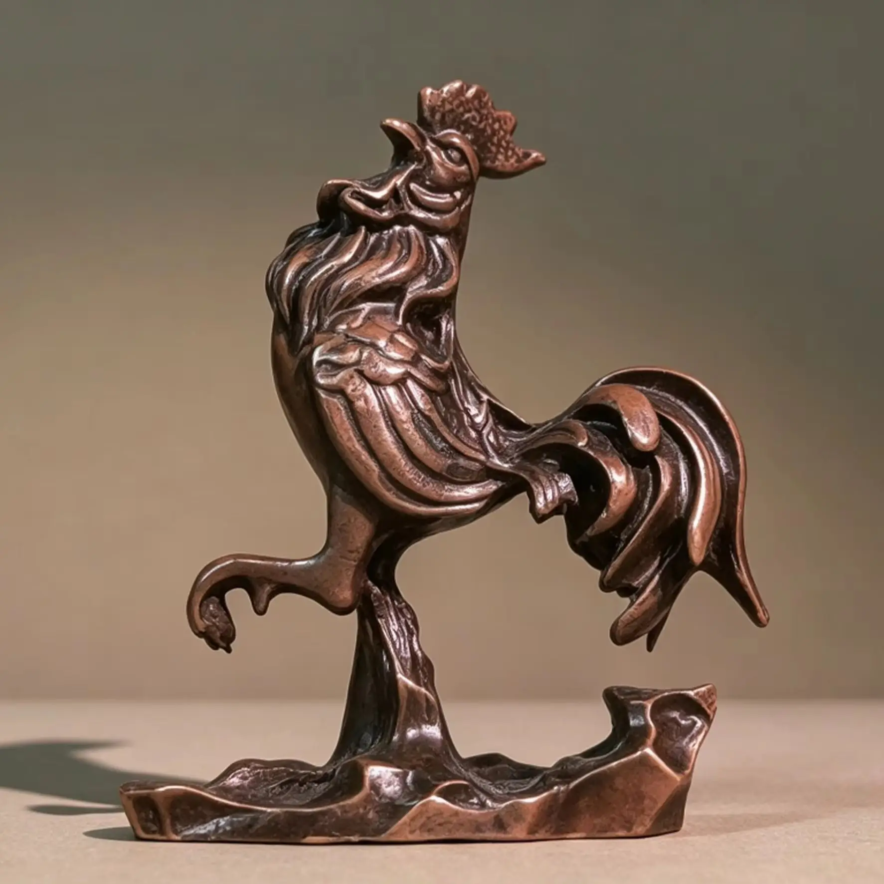 Exquisitely Crafted Pure Copper Retro Chinese Zodiac Rooster Desktop Ornament, Vintage Copper Decor for Home Collection & Giftin