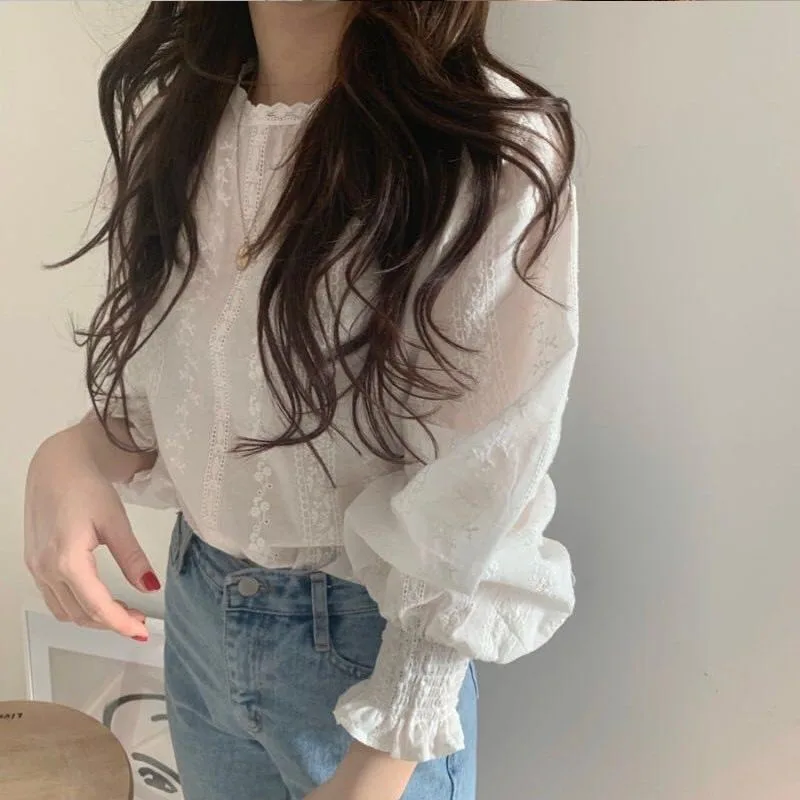 Floral Blouse Women Ruffles Korean Style Chic 3XL Elegant Tender Fashion Spring Autumn Female Top Leisure OL New Design Simple