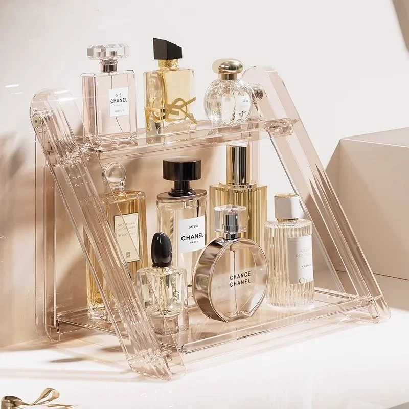 2 Layers Cosmetic Storage Rack Skin Care Product Shelf Acrylic Desktop Makeup Tools Display Rack Dressing Table Perfume Rack