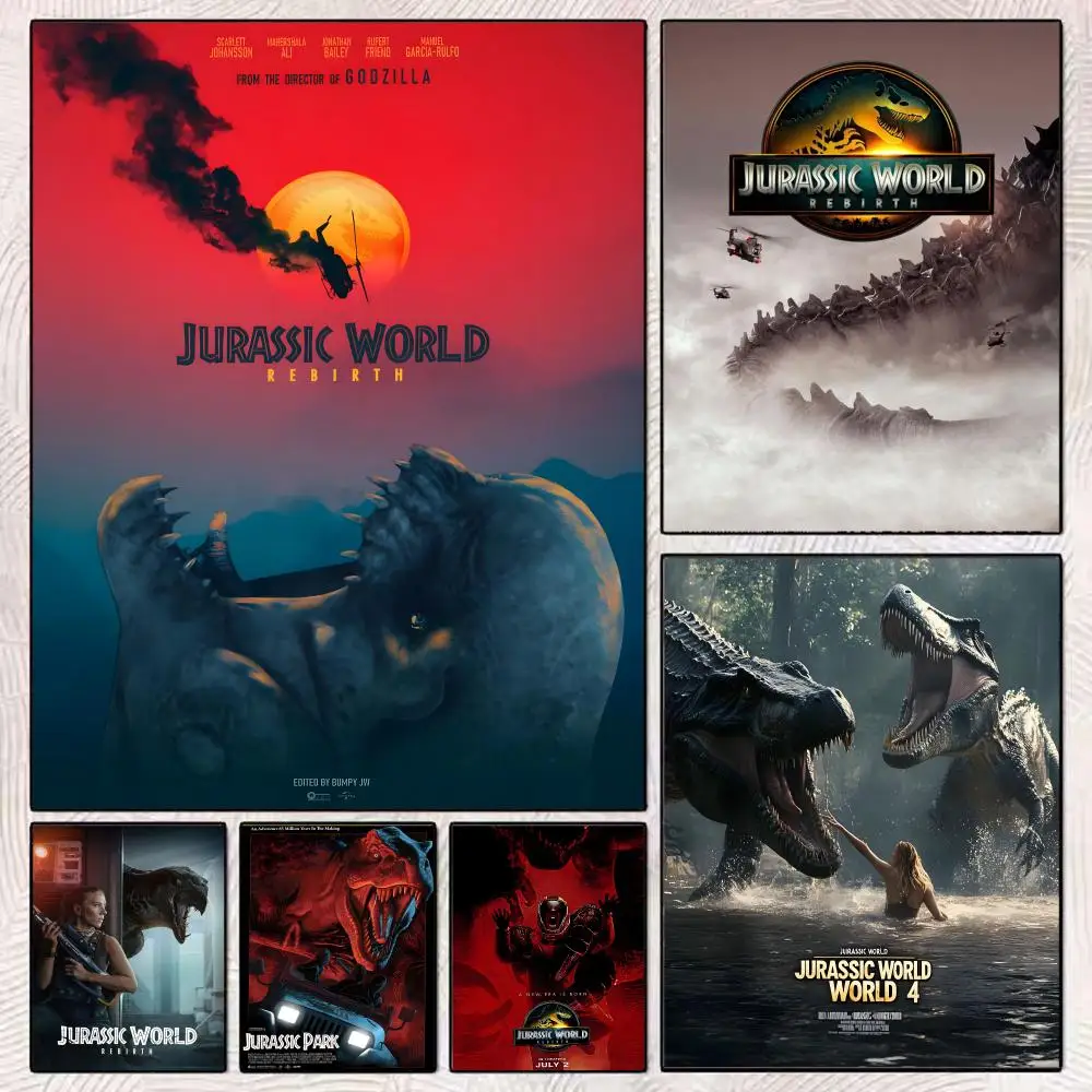 فيلم J-Jurassic World R-Rebirth ملصق HD جدارية فنية Wallart مقاوم للماء خمر طباعة ديكور للمنزل الديكور لتقوم بها بنفسك دائم