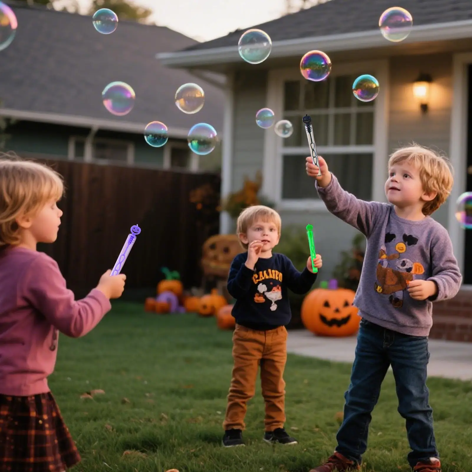 Halloweenowe różdżki do robienia baniek mydlanych, 24 sztuki, mini zabawki do robienia baniek w kształcie dyni na Halloween, ręczne dmuchawki do baniek, artykuły do wypełniania, idealne do aktywności dla małych dzieci.