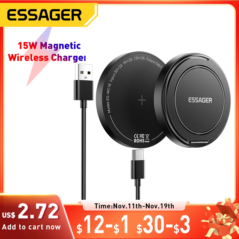 Essager Magnetic 15W Wireless Charger Fast Charging Pad Stand for iPhone 15 14  Airpods USB To Typec Phone Chargers Dock Station