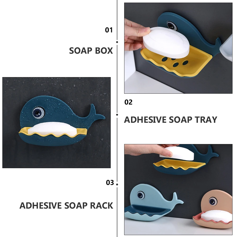 

Adhesive Soap Rack PP Material Removable Reusable Whale Shaped Draining Design Bath Kitchen Storage Box Holder Container