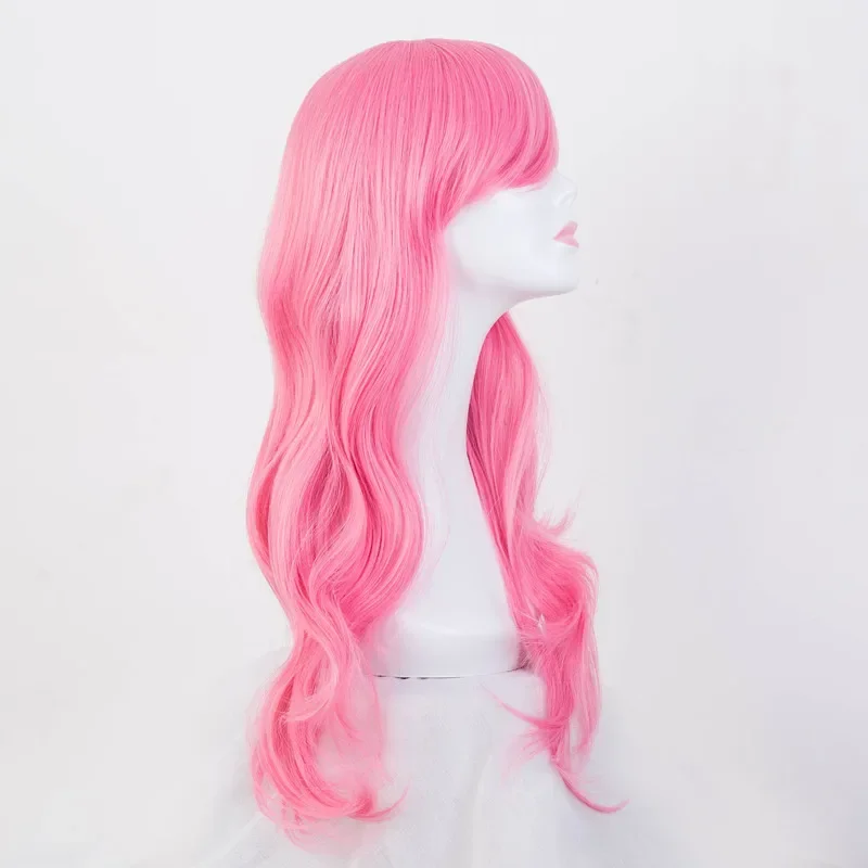 Pink Wig Synthetic Heat Resistant Long Wavy Inclined Bangs Hair Cartoon Costume Halloween Carnival Cos-play Hairpieces