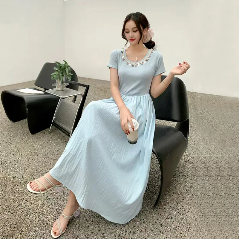 2025 Estate nuovo scollo a V sottile casual vestito lungo sottile Boho Beach Holiday