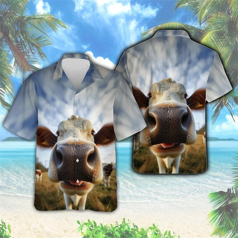 

farm Floral Cow Men's Shirts Hawaiian Shirt 3D Printed Funny Cows Shirts For Men Vacation Casual Y2k Animal Women Lapel Tops