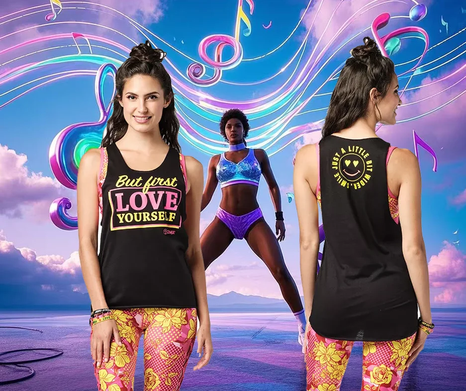 

2025 Summer Quick Dry Ladies Happy Dance Music Fashion Loose Vest Hot Selling Fitness Vest Youth Loose Sports Polyester Fiber
