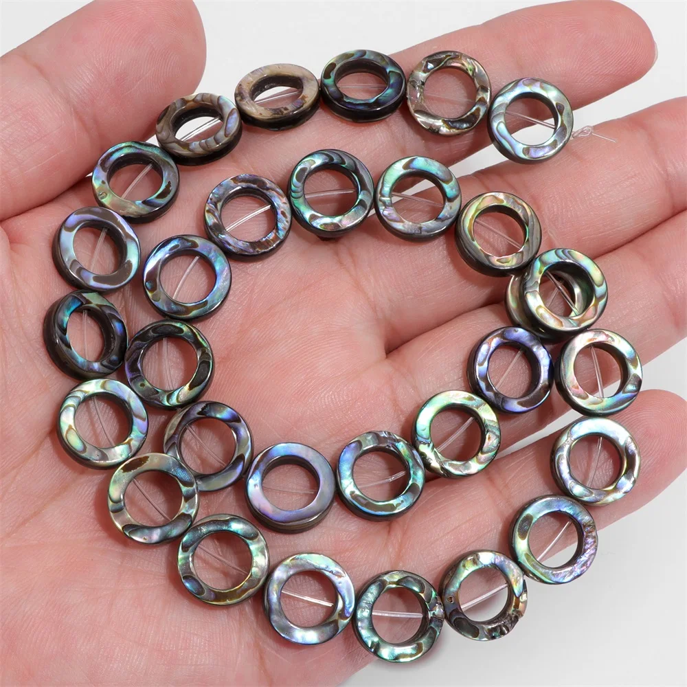 Round Doughnut Shape Abalone Shell Beads Hollow Out Natural Shell Loose Beads Used for DIY Jewelry Making Necklace Bracelet 13MM