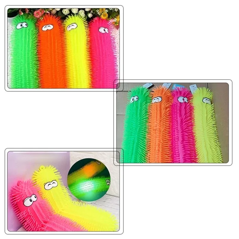 Novelty Colorful Children Toy Luminous Decompression Caterpillar Animal Puzzle Squeeze Shining Toy Gift for Kid Adult