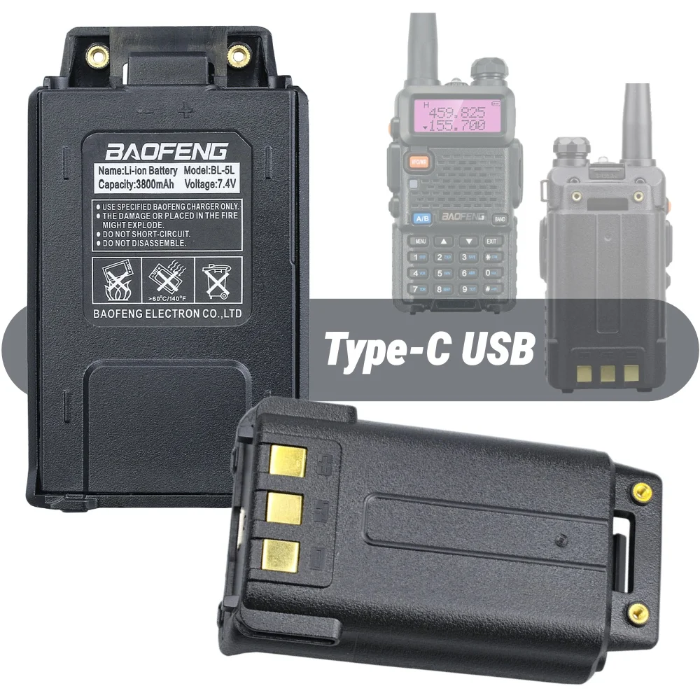 Original BAOFENG 3800mAh Type-C USB Rechargeable Battery for UV-5R UV-5RA UV-5RE BF-F8 UV-5RB UV-5RD UV-5RE UV-5RO Radios
