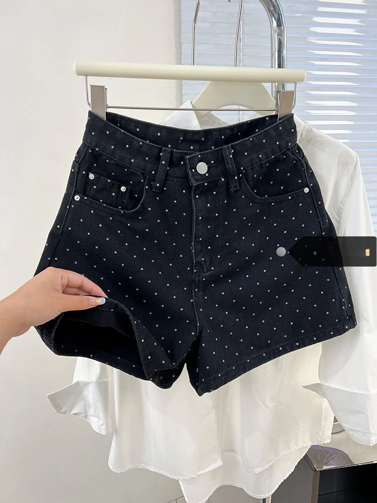 High Waist Polka Dot Denim orts Women's Autumn Winter New Sle Slimming Wide Leg A-Line Wrap Body Hot Pants Sexy Girl Sle