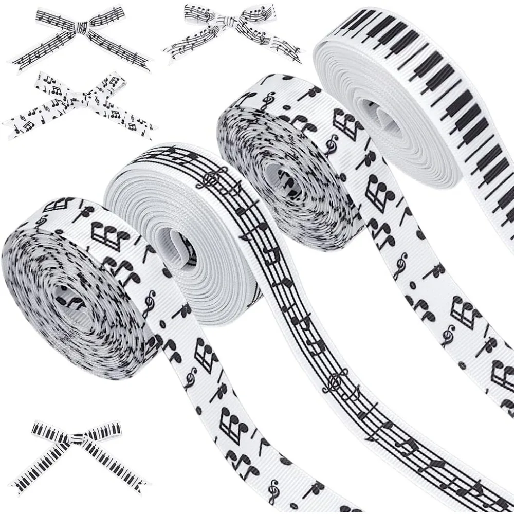 

4 рулона, 20 ярдов, ленты для музыкальных нот, 5/8 дюймов, лента для рукоделия, полиэстеровая музыкальная лента для подарочной упаковки, Рождество