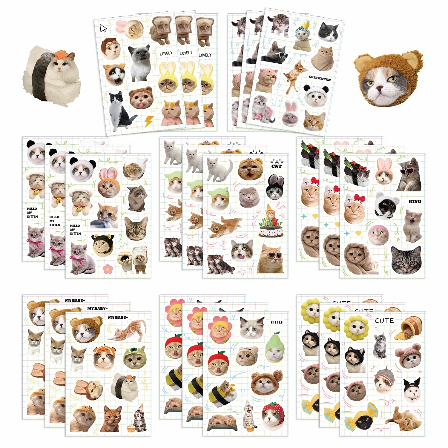 

8 cartoon cute cat waterproof diary pocket stickers Goo card stickers DIY decorative stickers cross-borde