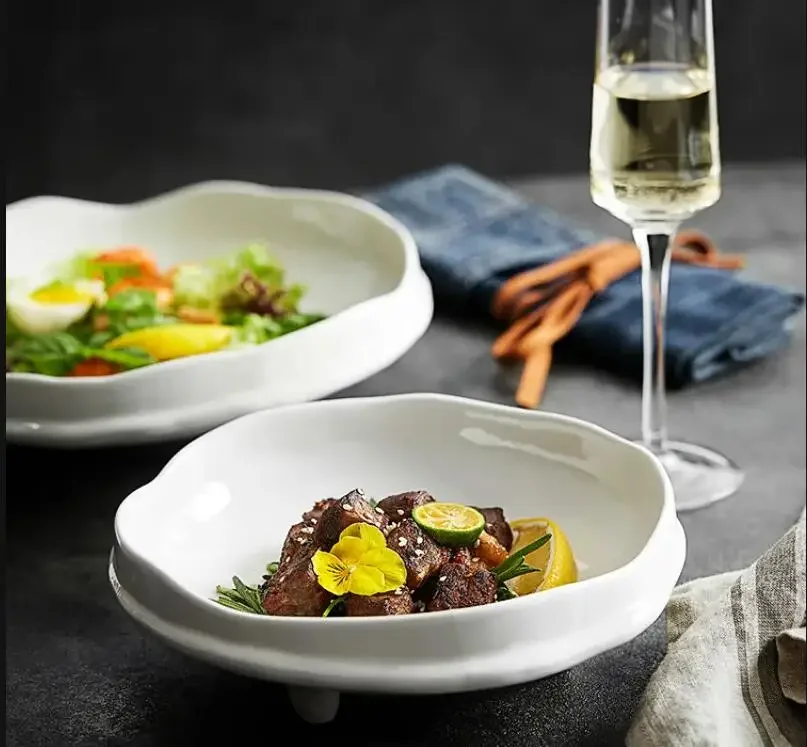 

Solid Color Ceramic Tableware Irregular Deep Dish Chinese Style Creativity Steak Salad Plate Home Decoration