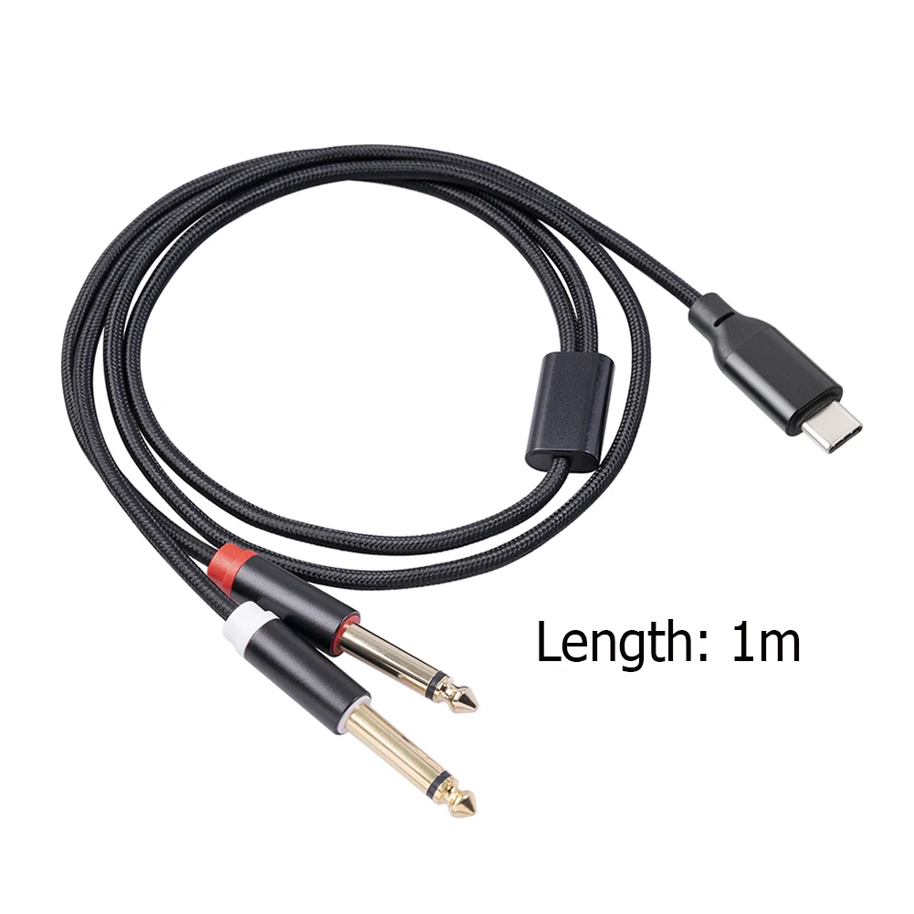 1/2M USB C To 1/4inch Audio Cable Flexible USB Type C To Dual 6.35mm 1/4 Inch TS Audio Cord for Smartphone Tablet Laptop