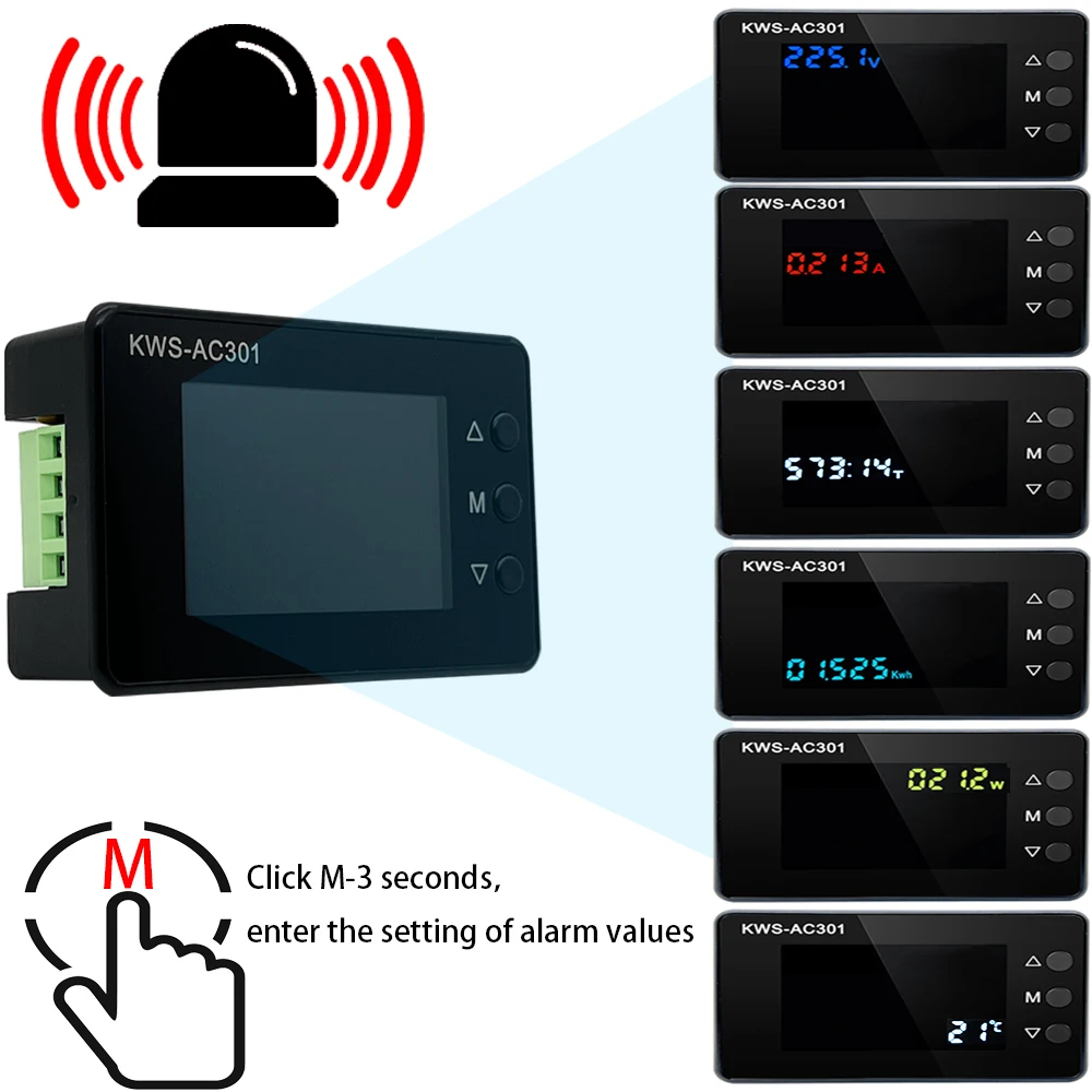 KWS-AC301 Wattmeter Power Meter Voltmeter AC 50-300V Voltage 50-60HZ Power Analyzers LED AC Electricity Meter 0-20/100A Detector