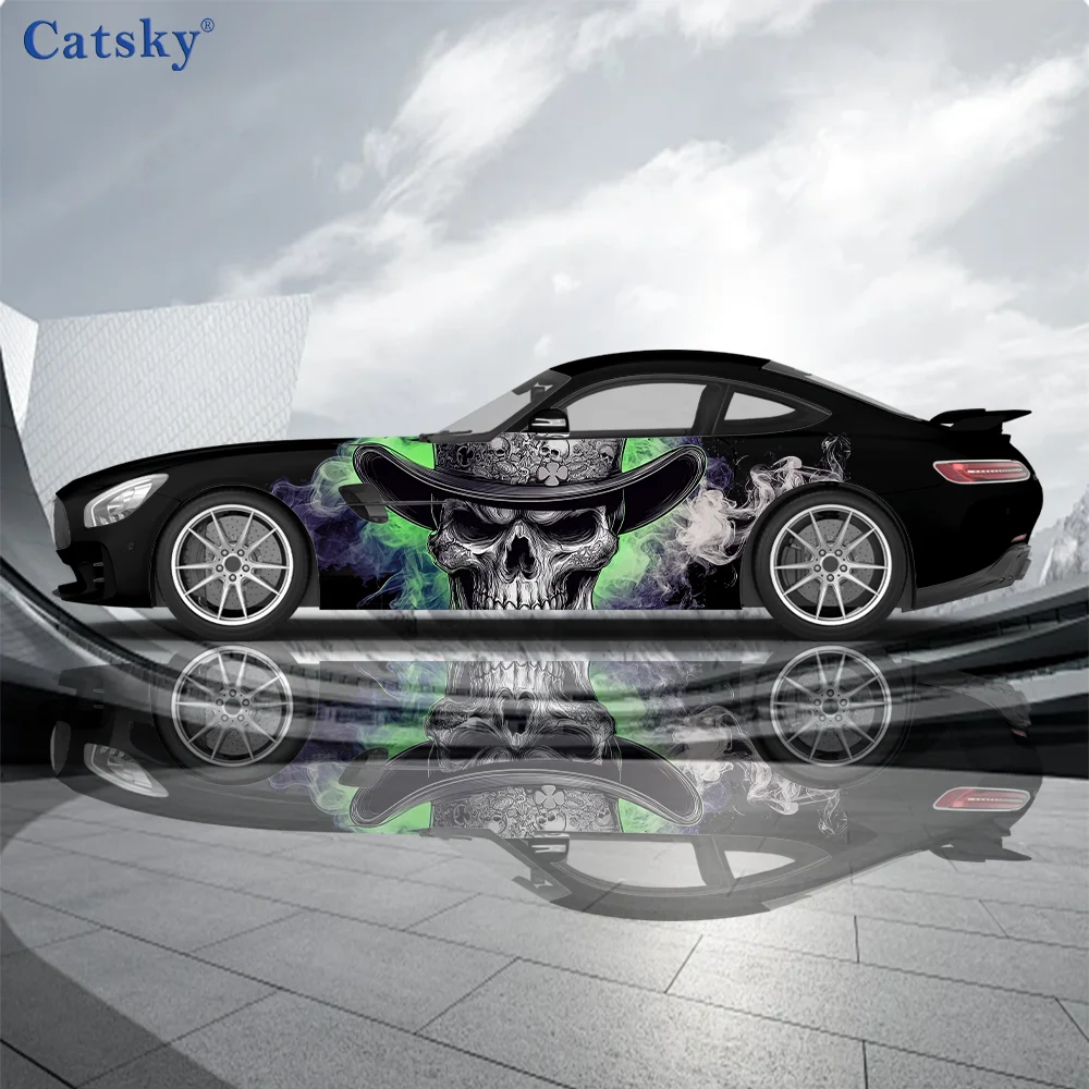 

Шляпа со скелетом, зеленый дым, автомобильные виниловые наклейки, самоклеящаяся наклейка из ПВХ, подходит для грузовиков, внедорожников, украшения, автоаксессуары