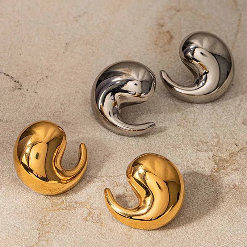 

PAPERPLUS Modern Stainless Steel Smooth Metal Comma-Shaped Earrings for Women Simple Jewelry Trendy Gift 1 Pair