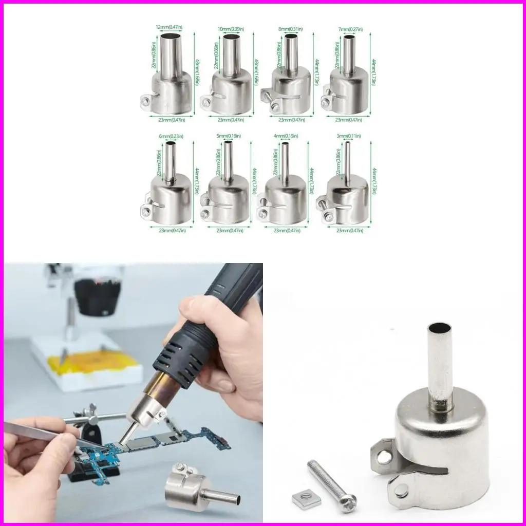 

Heat Guns Nozzles,8pcs/Set 3/4/5/6/7/8/10/12mm Stainless Steel Mouth Tips