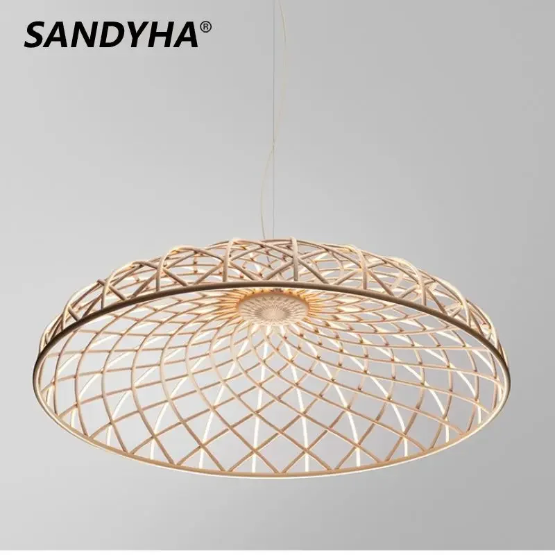 

Modern Braided Rope Round Chandeliers Mesh Led Hanging Lamps for Living Dining Room Bedroom Home Decor Pendant Lighting Lampara
