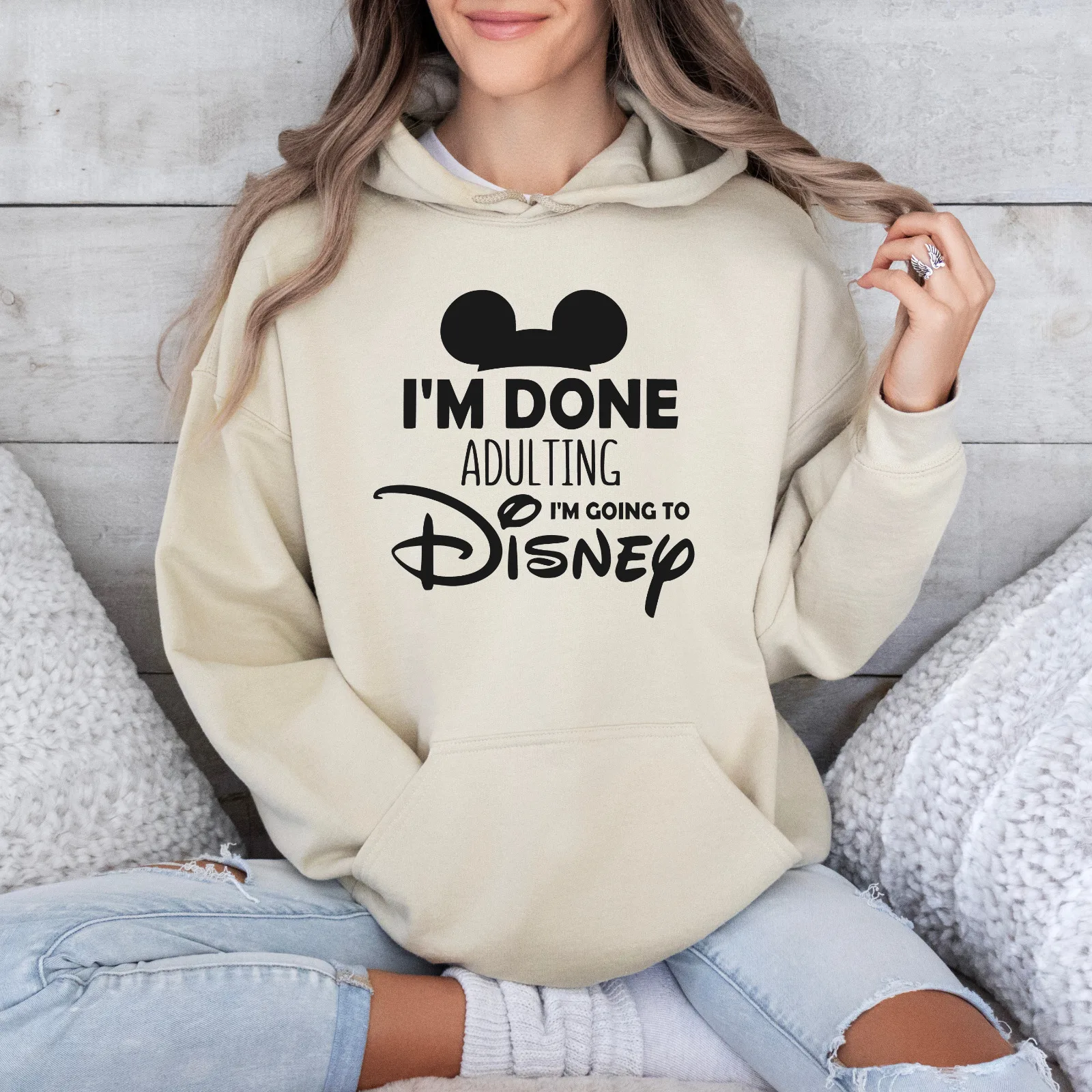 Disney Mickey Mouse Adulting Hoodie Winter Clothes Harajuku Kawaii Aesthetic Streetwear Women